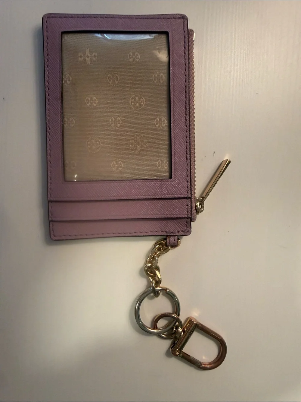 Tory Burch Purple Saffiano Leather Key & Card Holder with Gold Hardware